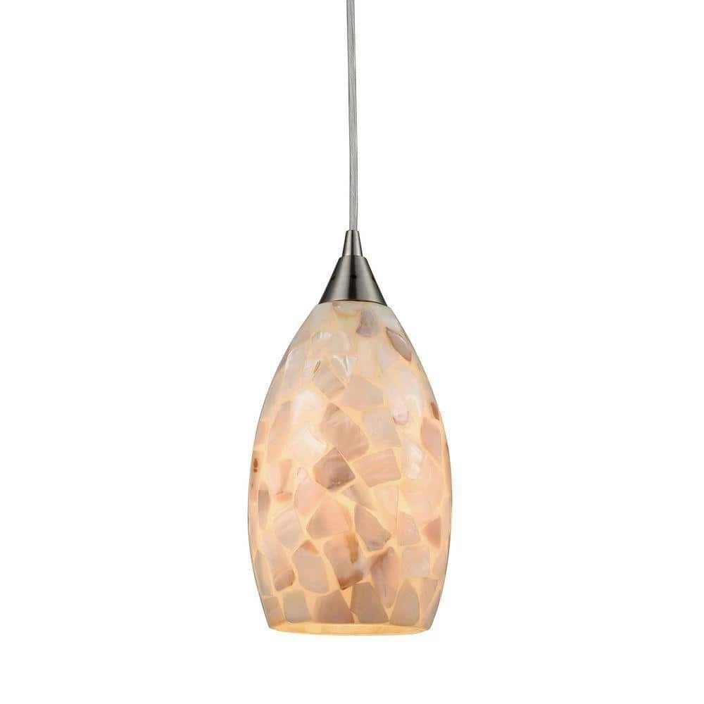 Capri 1-Light Satin Nickel and Capiz Shell LED Pendant by Titan Lighting 3 Capri 1-Light Satin Nickel and Capiz Shell LED Pendant by Titan Lighting