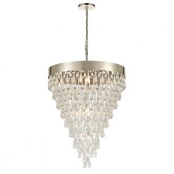 Morning Frost 10-Light Silver Leaf Chandelier with Glass Shades by Titan Lighting
