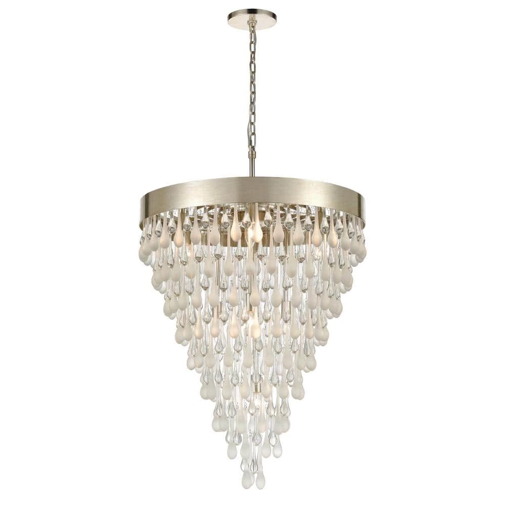 Morning Frost 10-Light Silver Leaf Chandelier with Glass Shades by Titan Lighting 3 Morning Frost 10-Light Silver Leaf Chandelier with Glass Shades by Titan Lighting