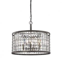 Nadina 6-Light Silverdust Iron Chandelier With Metal And Crystal Shade by Titan Lighting