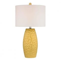 27 in. Sunshine Yellow Ceramic Table Lamp with White Linen Shade by Titan Lighting