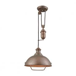 Farmhouse 1-Light Tarnished Brass Pulldown Pendant by Titan Lighting