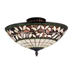 English Ivy 3-Light Tiffany Bronze Ceiling Semi-Flush Mount Light by Titan Lighting
