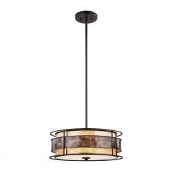 Tremont 3-Light Small Tiffany Bronze Chandelier with Tan and Brown Mica Shade by Titan Lighting