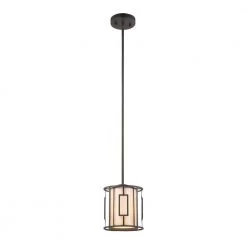 Minden 1-Light Tiffany Bronze with Mica and Frosted Seedy Glass Pendant by Titan Lighting