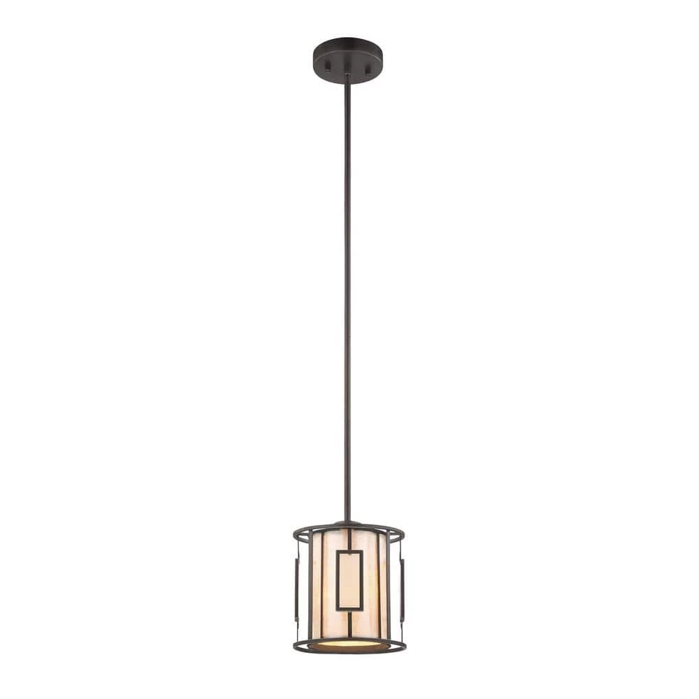 Minden 1-Light Tiffany Bronze with Mica and Frosted Seedy Glass Pendant by Titan Lighting 3 Minden 1-Light Tiffany Bronze with Mica and Frosted Seedy Glass Pendant by Titan Lighting