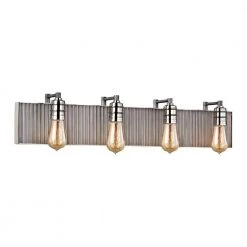 Corrugated Steel 4-Light Weathered Zinc and Polished Nickel Vanity Light by Titan Lighting