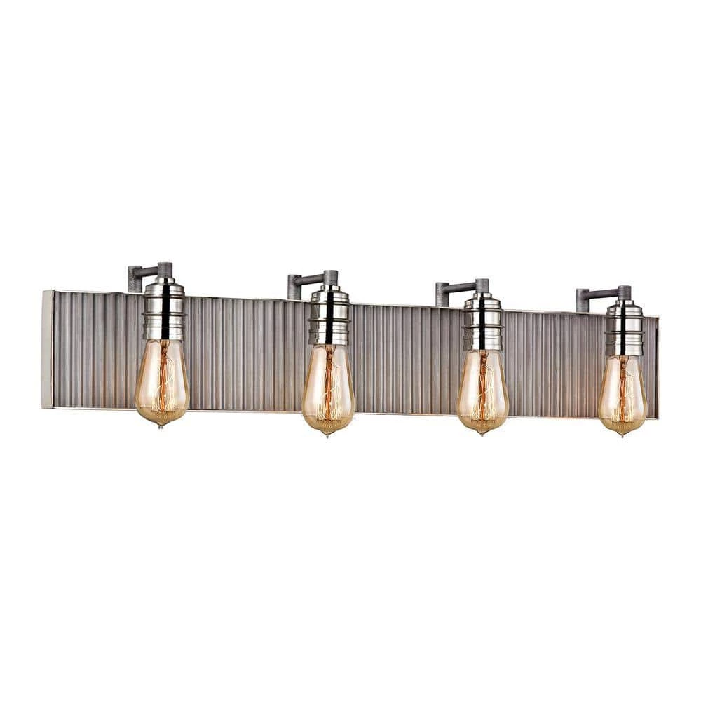Corrugated Steel 4-Light Weathered Zinc and Polished Nickel Vanity Light by Titan Lighting 3 Corrugated Steel 4-Light Weathered Zinc and Polished Nickel Vanity Light by Titan Lighting