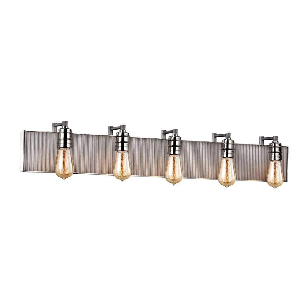 Corrugated Steel 5-Light Weathered Zinc and Polished Nickel Vanity Light by Titan Lighting 2 Corrugated Steel 5-Light Weathered Zinc and Polished Nickel Vanity Light by Titan Lighting