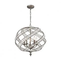 Renaissance 5-Light Weathered Zinc Chandelier With Metal And Crystal Shade by Titan Lighting