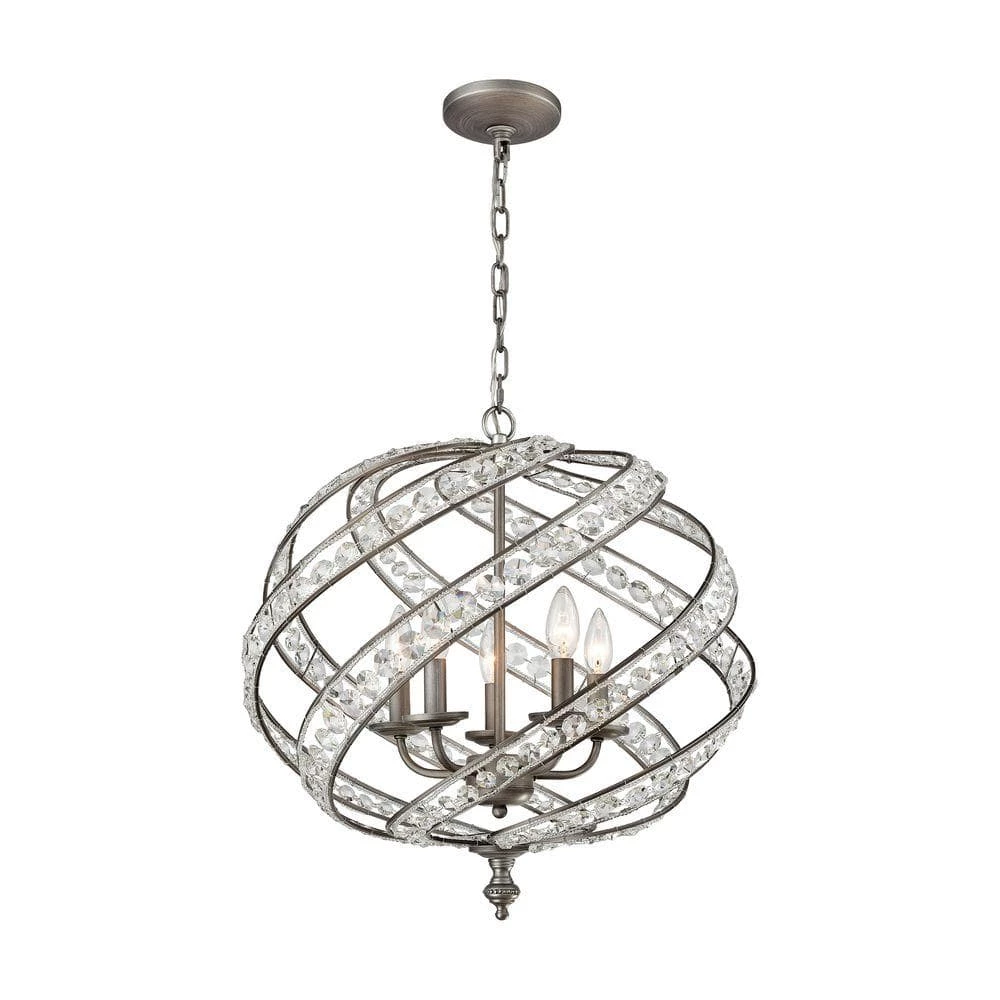 Renaissance 5-Light Weathered Zinc Chandelier With Metal And Crystal Shade by Titan Lighting 3 Renaissance 5-Light Weathered Zinc Chandelier With Metal And Crystal Shade by Titan Lighting
