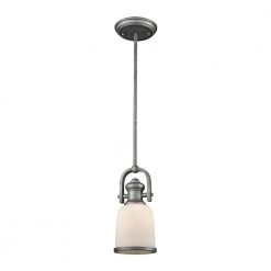 Brooksdale 1-Light Weathered Zinc with White Glass Pendant by Titan Lighting