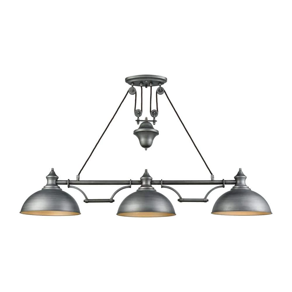 Farmhouse 3-Light Weathered Zinc Pulldown Billiard Light by Titan Lighting 3 Farmhouse 3-Light Weathered Zinc Pulldown Billiard Light by Titan Lighting