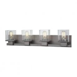 Hotelier 4-Light Weathered Zinc with Clear Glass Bath Light by Titan Lighting
