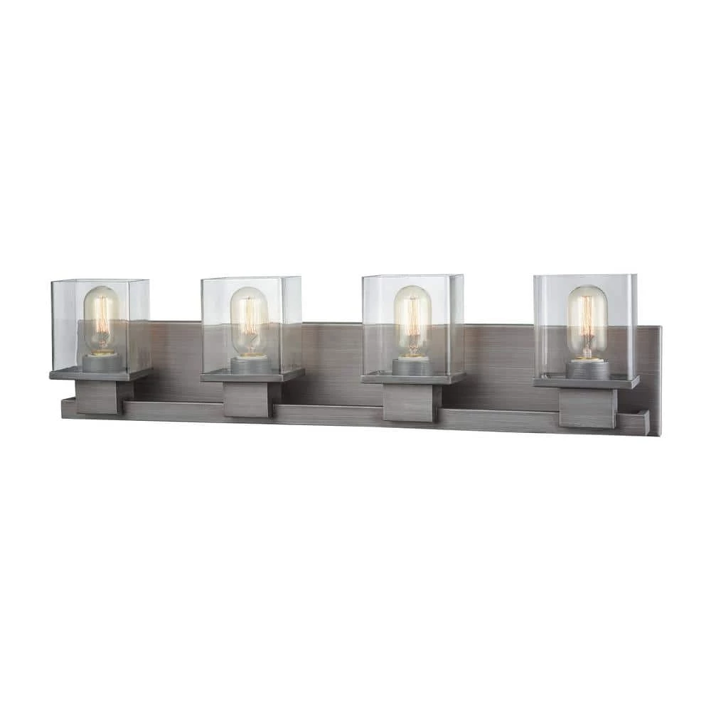 Hotelier 4-Light Weathered Zinc with Clear Glass Bath Light by Titan Lighting 3 Hotelier 4-Light Weathered Zinc with Clear Glass Bath Light by Titan Lighting