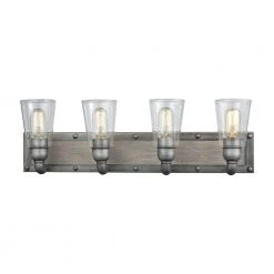 Platform 4-Light Weathered Zinc with Washed Wood and Clear Glass Bath Light by Titan Lighting