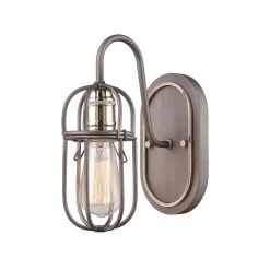 Industrial Cage 5 in. 1-Light Weathered Zinc Vanity Light by Titan Lighting