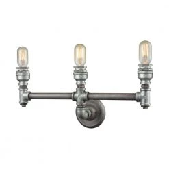 Cast Iron Pipe 3-Light Weathered Zinc Vanity Light by Titan Lighting