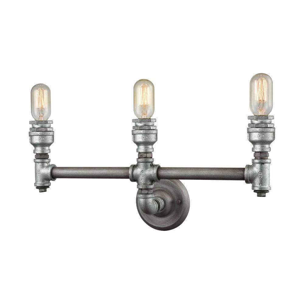 Cast Iron Pipe 3-Light Weathered Zinc Vanity Light by Titan Lighting 3 Cast Iron Pipe 3-Light Weathered Zinc Vanity Light by Titan Lighting