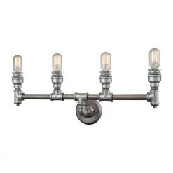 Cast Iron Pipe 4-Light Weathered Zinc Vanity Light by Titan Lighting