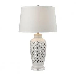 Openwork 27 in. White Ceramic Table Lamp with White Shade by Titan Lighting
